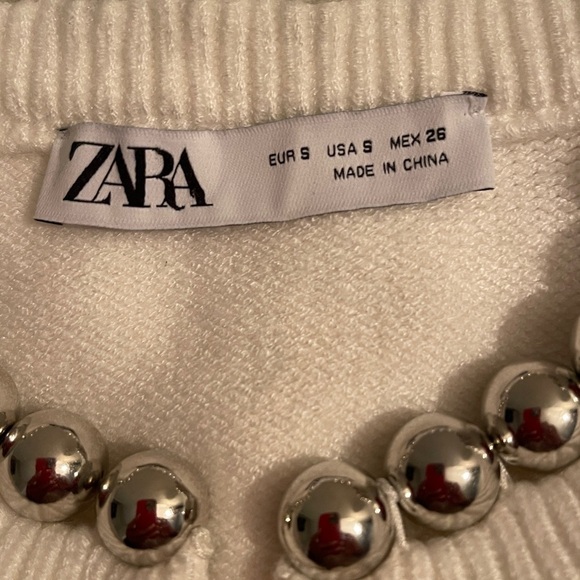 Zara Woman White Beaded Crop Knit Jacket Short Sleeve Cardigan Blazer Size Small - Picture 9 of 10